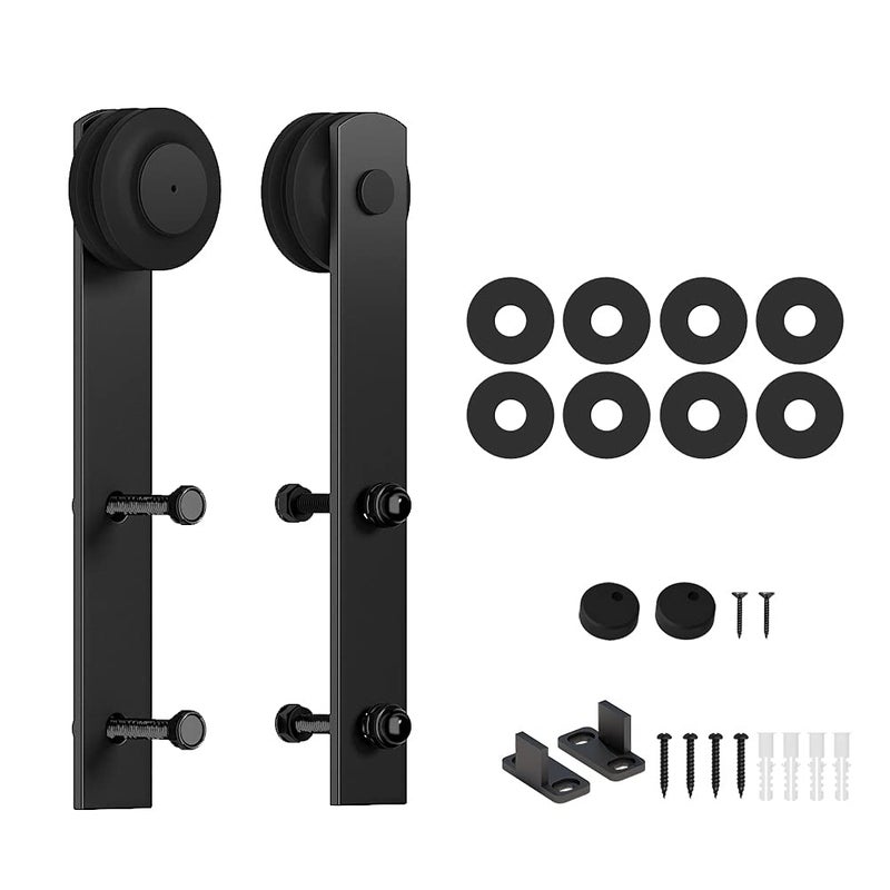 skysen Sliding Barn Door Hardware Roller Set Black (I Shape Hanger Set) - Image 1